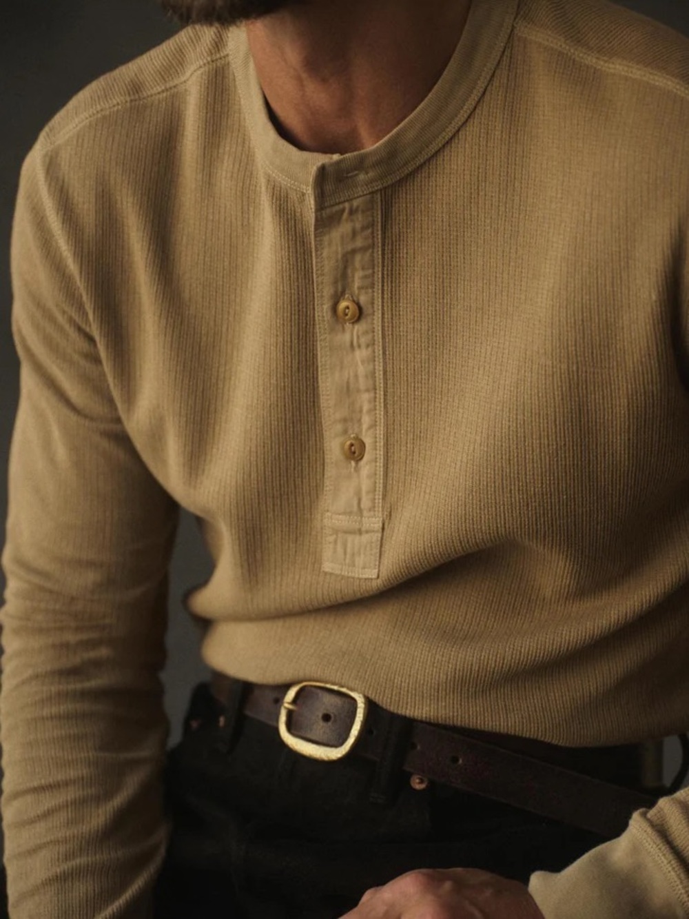 BUCK MASON sandstone vintage THERMAL HENLEY M